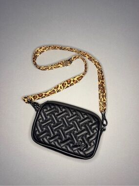 lug Coupe Black Quilted Crossbody with Leopard-Print Strap